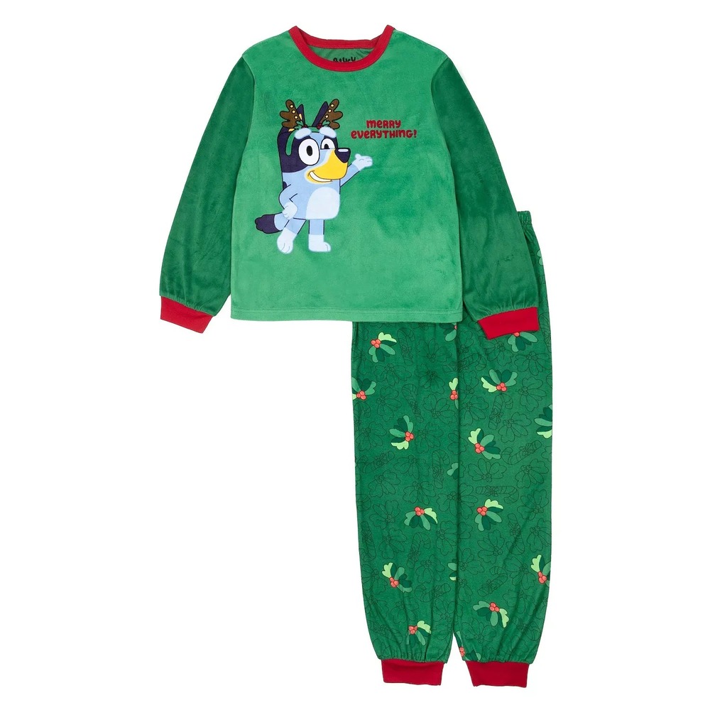 Bluey Boys Girls 2-Piece Soft Cozy Christmas Pajama Set size 2T Green Red